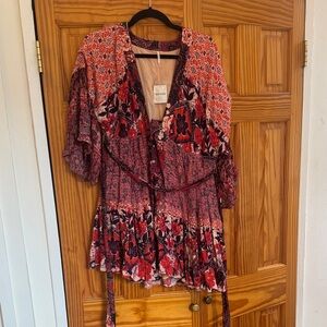 Free People Red and Purple Floral Blouse